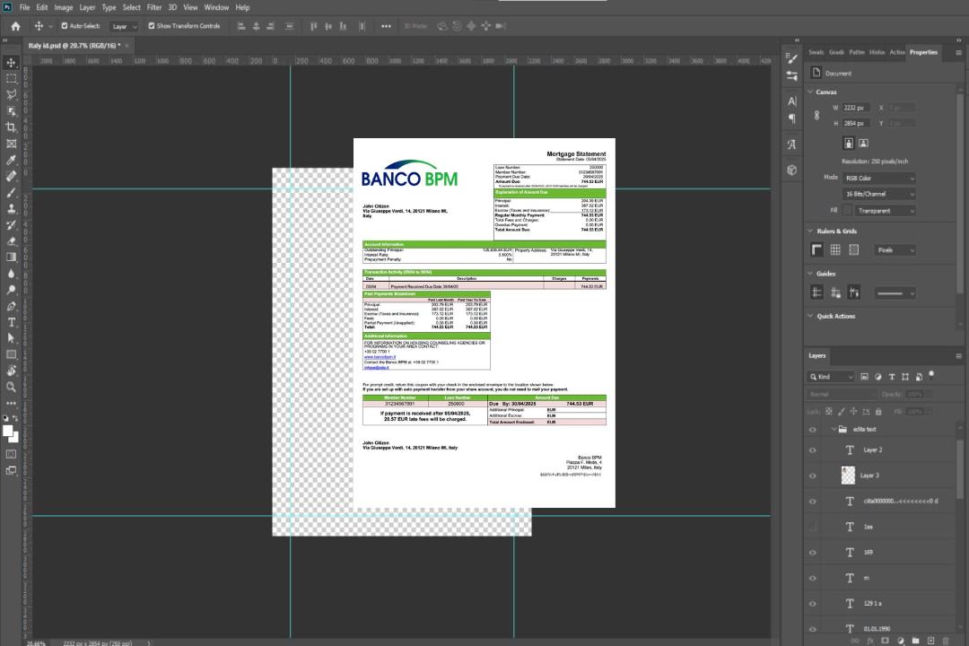 Modèle Word et PDF de relevé hypothécaire de la Banco BPM en Italie template Modèle Word et PDF de relevé hypothécaire de la Banco BPM en Italie template